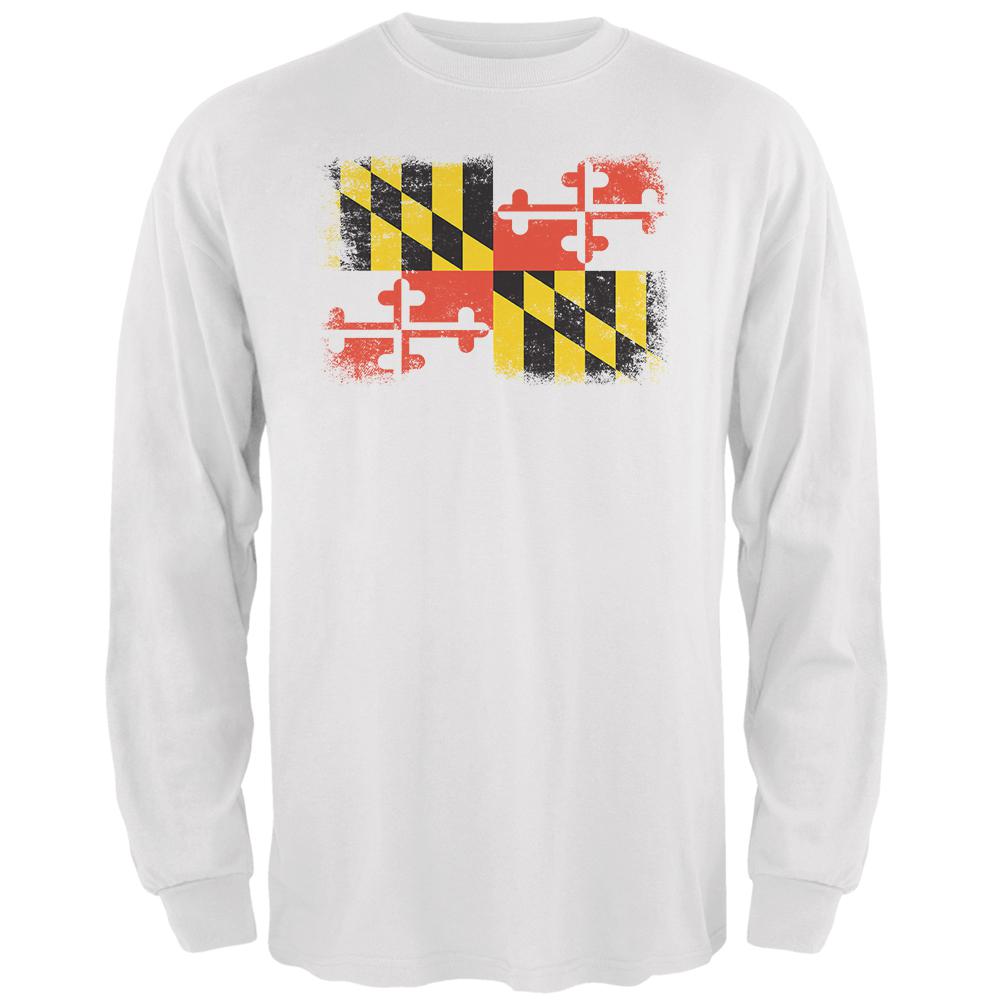 Born and Raised Maryland State Flag Mens Long Sleeve T Shirt Men's Long Sleeves Old Glory 2XL White 