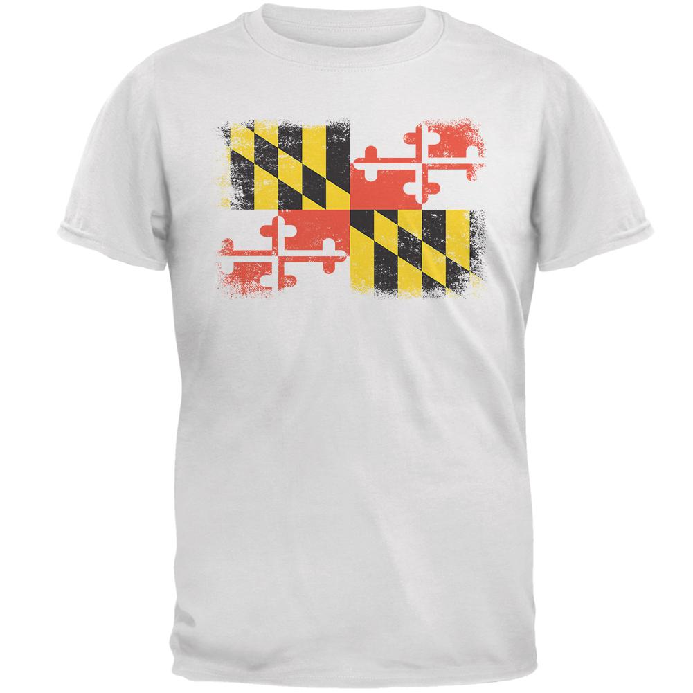 Born and Raised Maryland State Flag Mens T Shirt Men's T-Shirts Old Glory 2XL White 