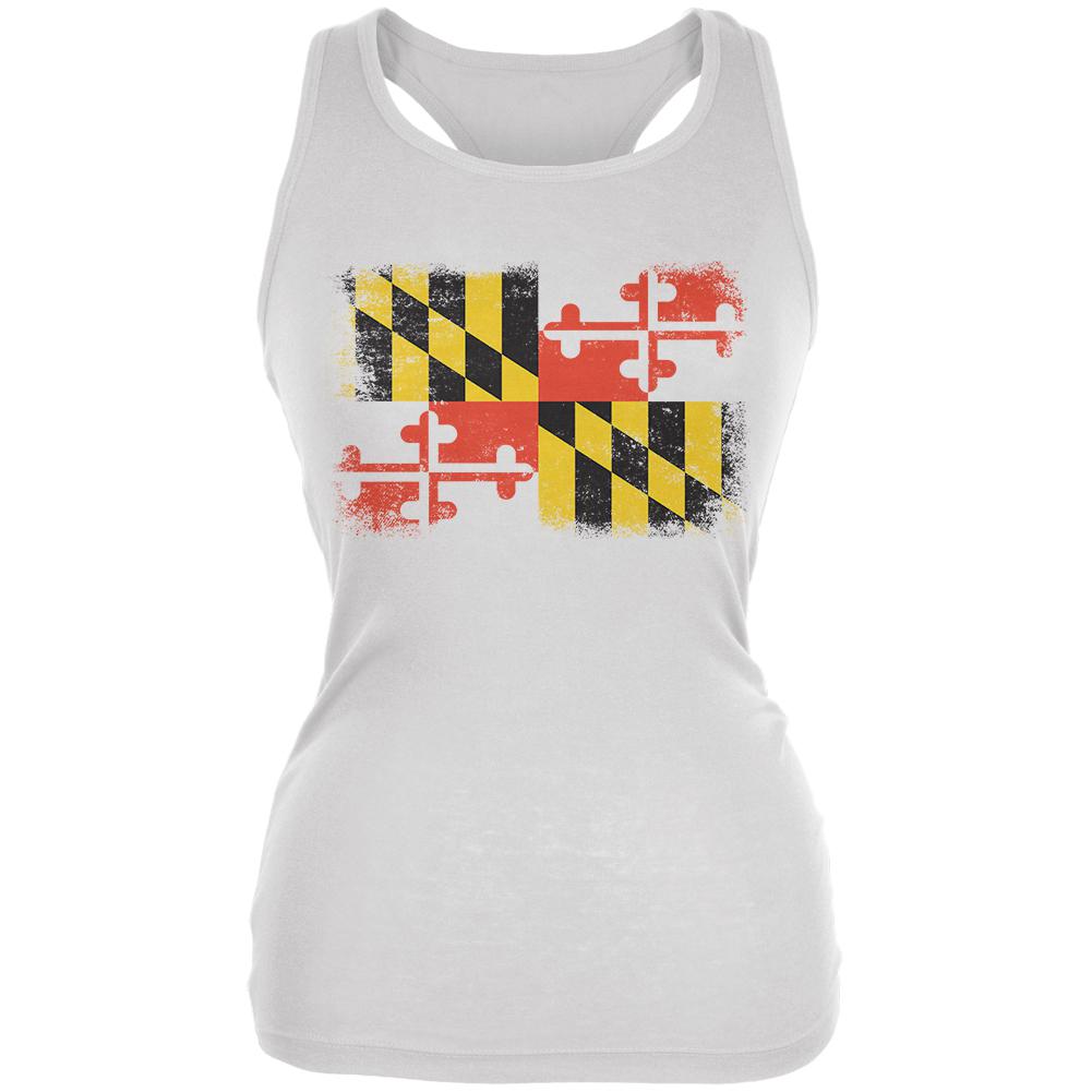 Born and Raised Maryland State Flag Juniors Soft Tank Top Juniors Tank Tops Old Glory 2XL White 