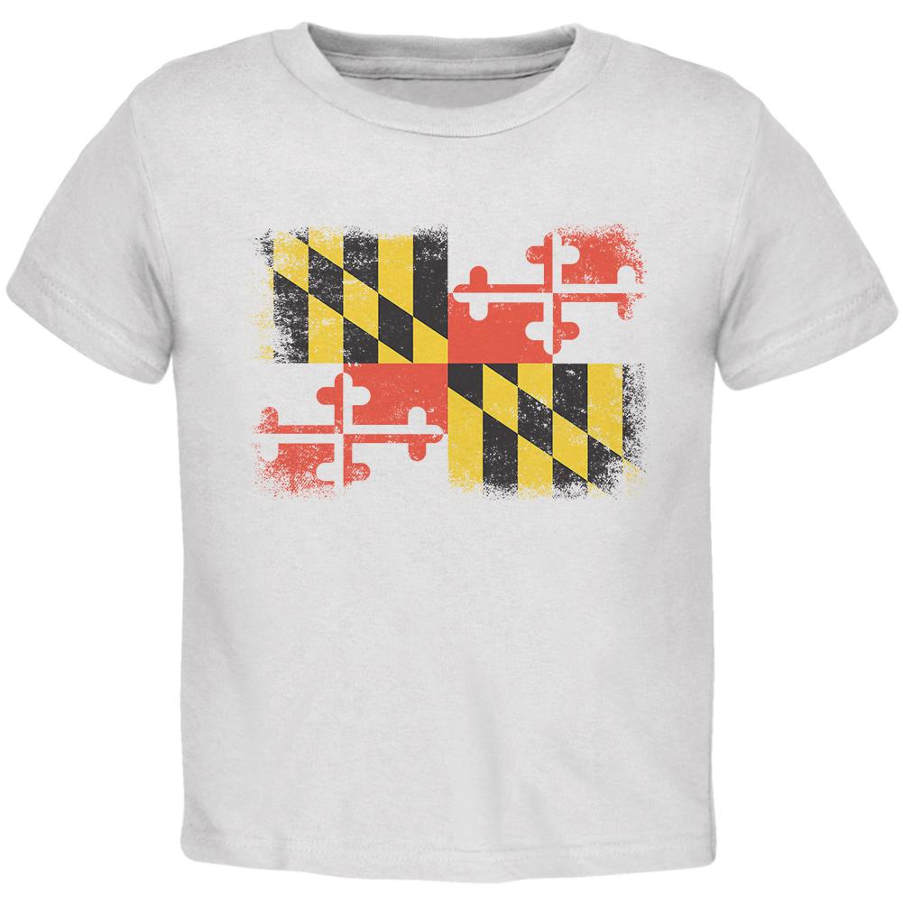 Born and Raised Maryland State Flag Toddler T Shirt Toddler T-Shirts Old Glory 2T White 