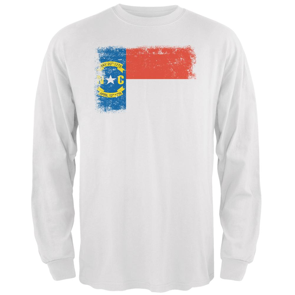 Born and Raised North Carolina State Flag Mens Long Sleeve T Shirt Men's Long Sleeves Old Glory 2XL White 