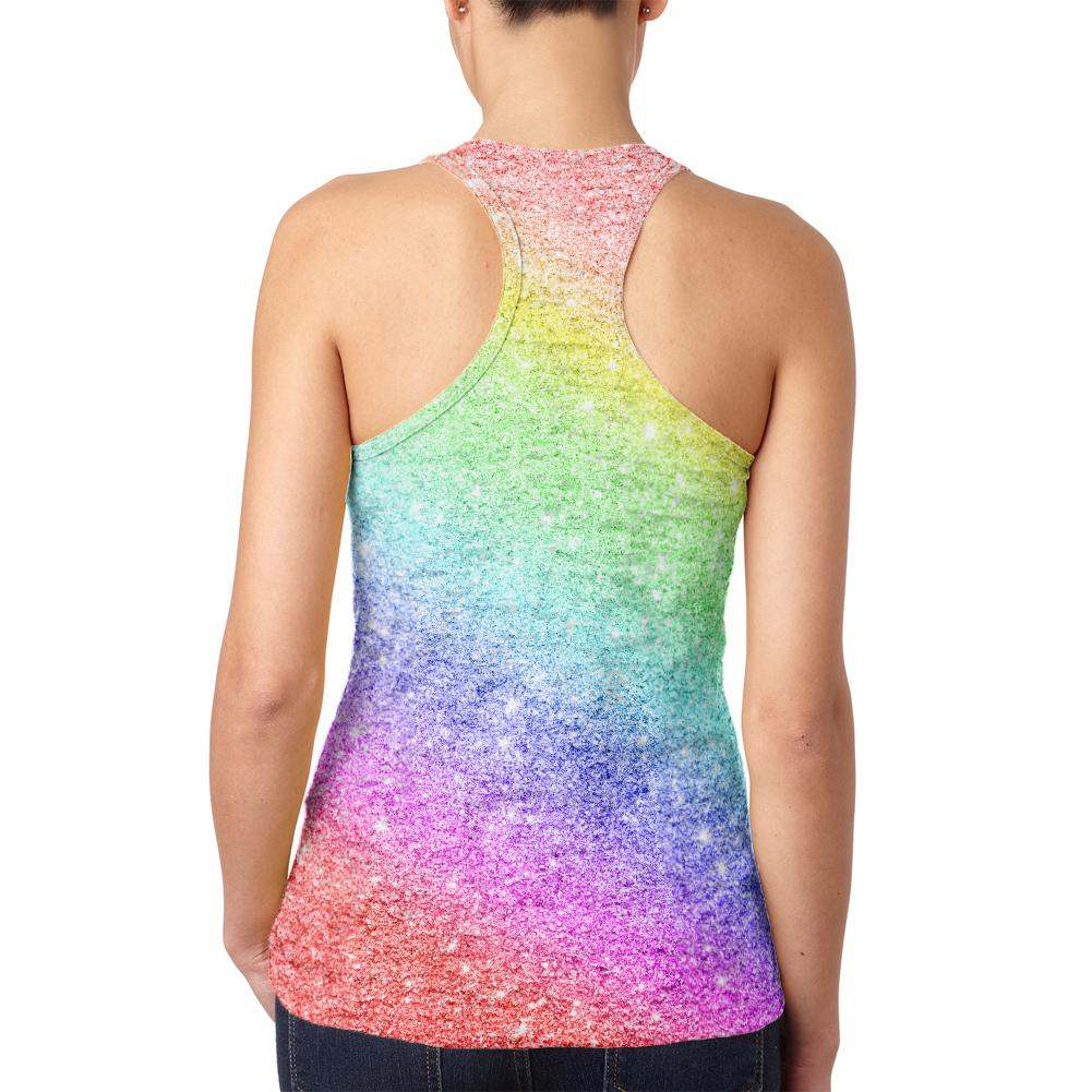 LGBTQ Pride Faux Rainbow Glitter Juniors Burnout Racerback Tank Top Juniors Tank Tops Old Glory   