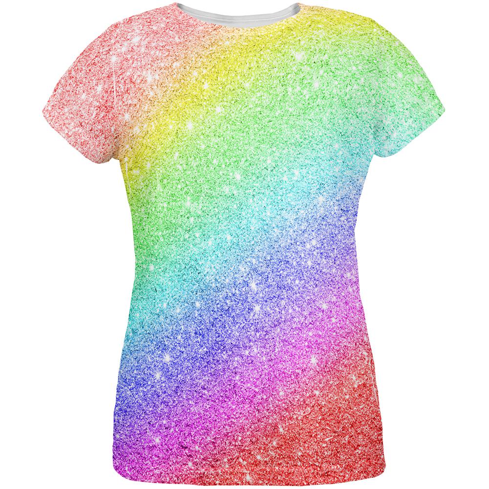 LGBTQ Pride Faux Rainbow Glitter All Over Womens T Shirt Women's T-Shirts Old Glory 2XL Multi 