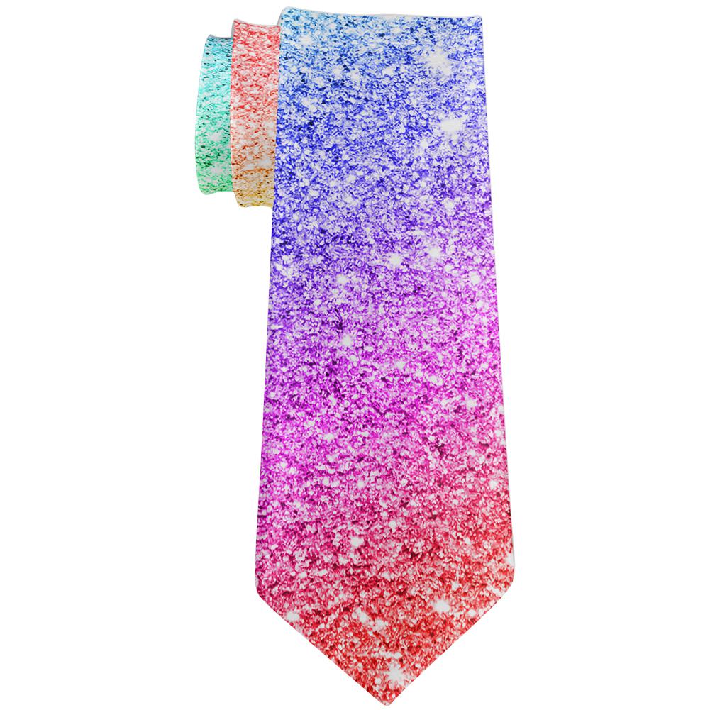 LGBTQ Pride Faux Rainbow Glitter All Over Neck Tie Men's Neck Ties Old Glory OS Multi 