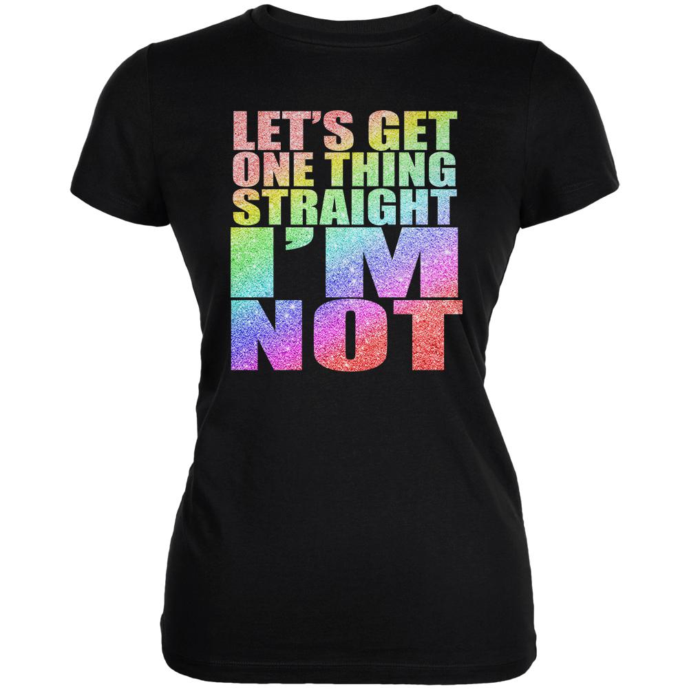 LGBTQ Let's Get One Thing Straight I'm Not Juniors Soft T Shirt Juniors T-Shirts Old Glory 2XL Black 