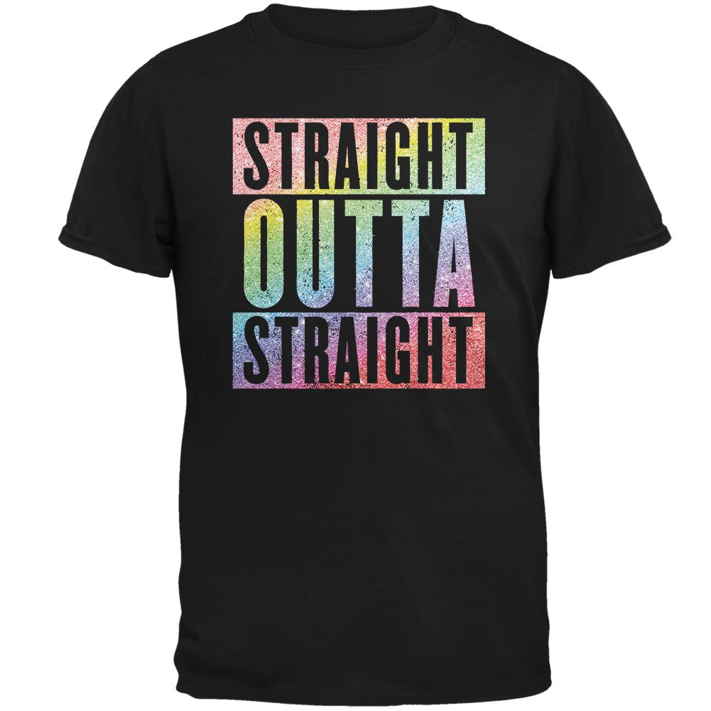 LGBTQ Straight Outta Straight Rainbow Glitter Mens Soft T Shirt Men's T-Shirts Old Glory 2XL Black 