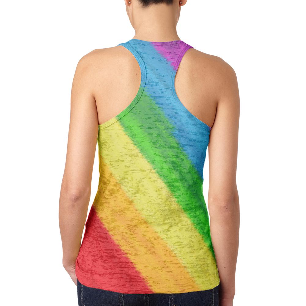 LGBTQ Rainbow Pride Crayon Flag Juniors Burnout Racerback Tank Top Juniors Tank Tops Old Glory   