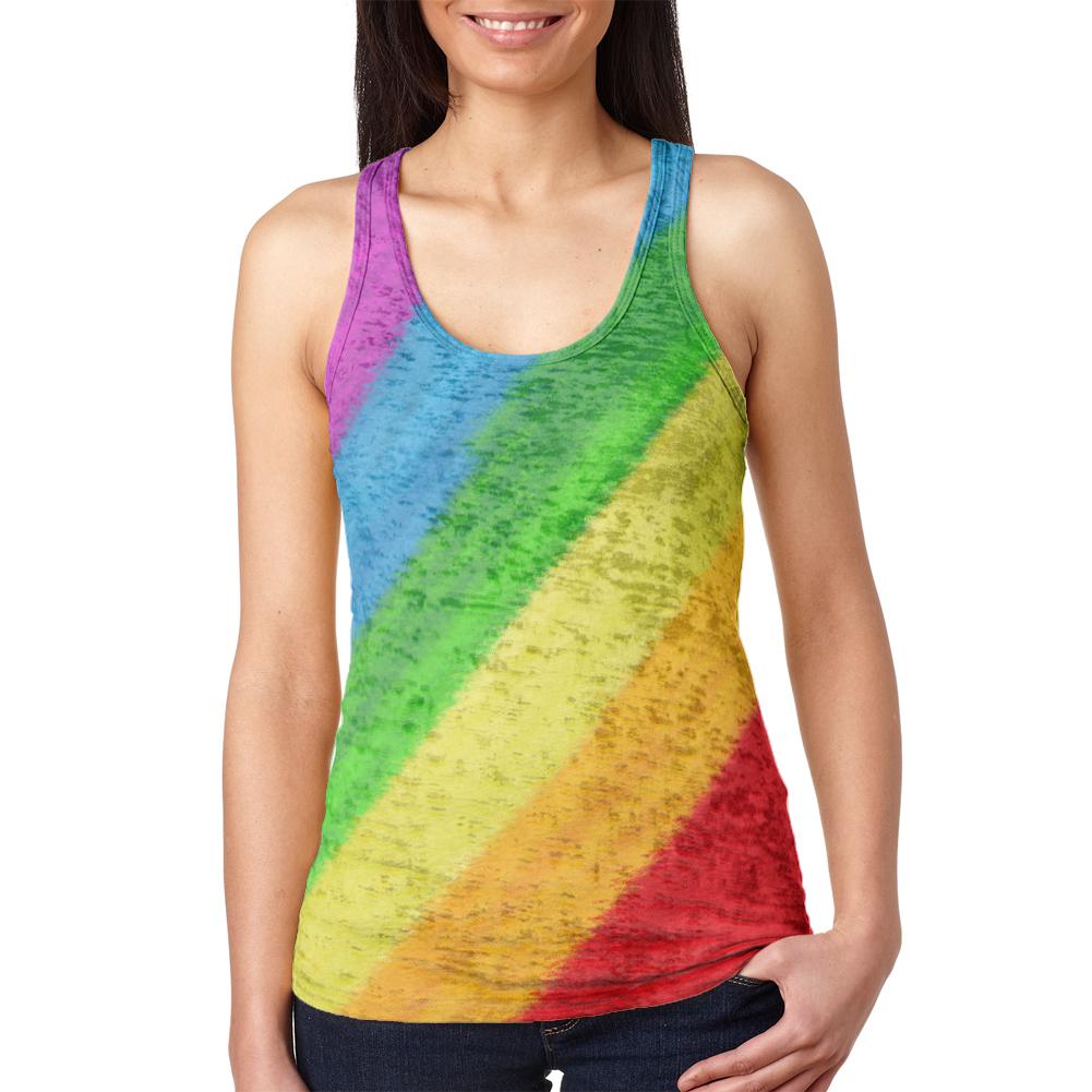 LGBTQ Rainbow Pride Crayon Flag Juniors Burnout Racerback Tank Top Juniors Tank Tops Old Glory 2XL Multi 