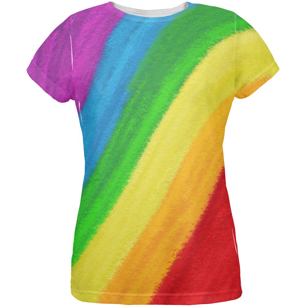 LGBTQ Rainbow Pride Crayon Flag All Over Womens T Shirt Women's T-Shirts Old Glory 2XL Multi 