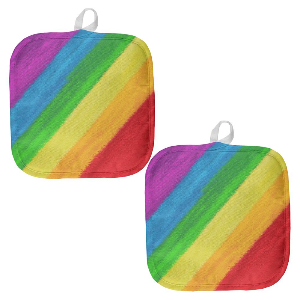 LGBTQ Rainbow Pride Crayon Flag All Over Pot Holder (Set of 2) Pot Holders Old Glory OS Multi 