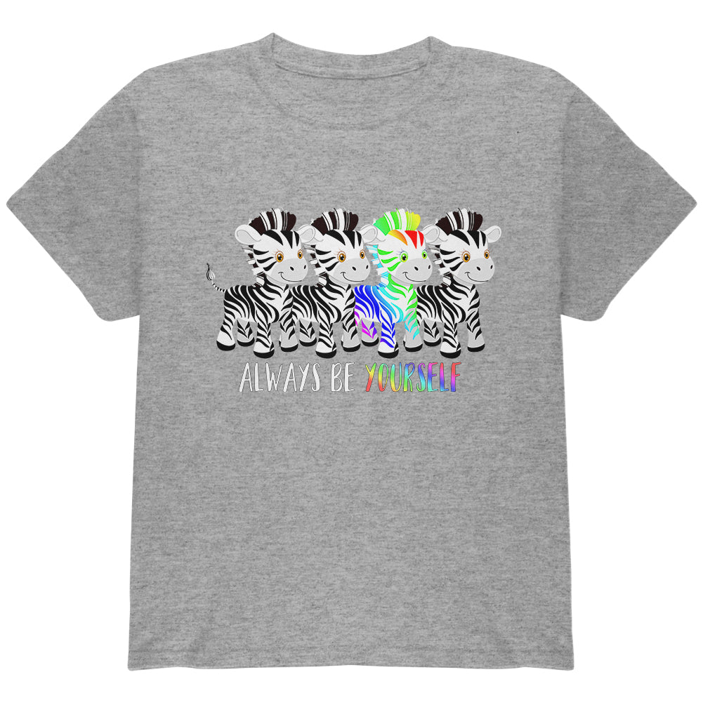 LGBTQ Always Be Yourself Cute Rainbow Zebra Youth T Shirt Youth T-Shirts LGBT YLG Heather 