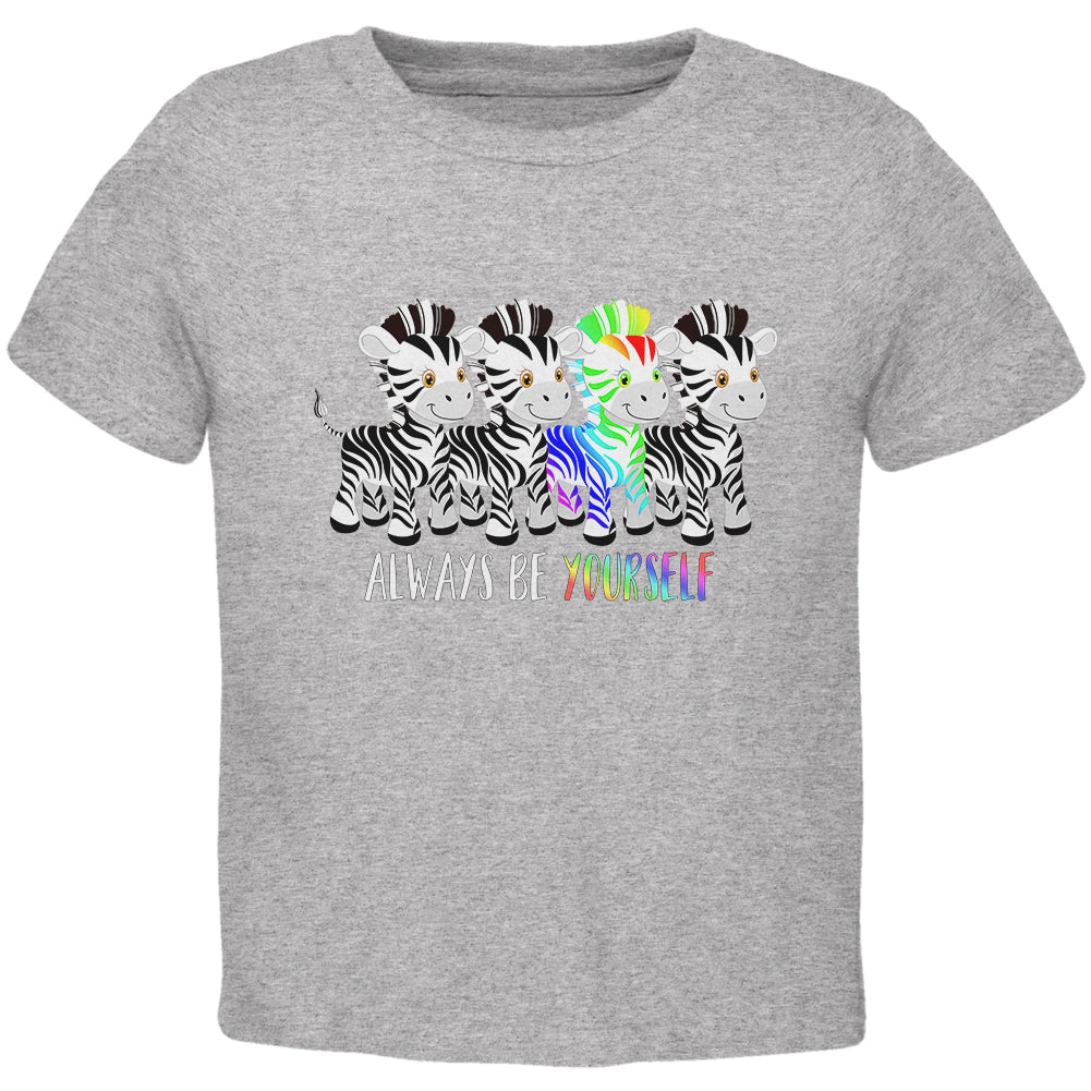 LGBTQ Always Be Yourself Cute Rainbow Zebra Toddler T Shirt Toddler T-Shirts LGBT 2T Heather 