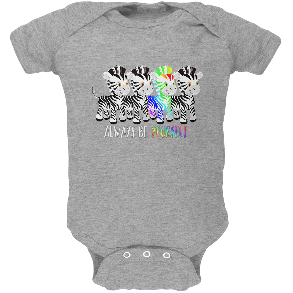 LGBTQ Always Be Yourself Cute Rainbow Zebra Soft Baby One Piece Baby One Piece LGBT 0-3M Heather 