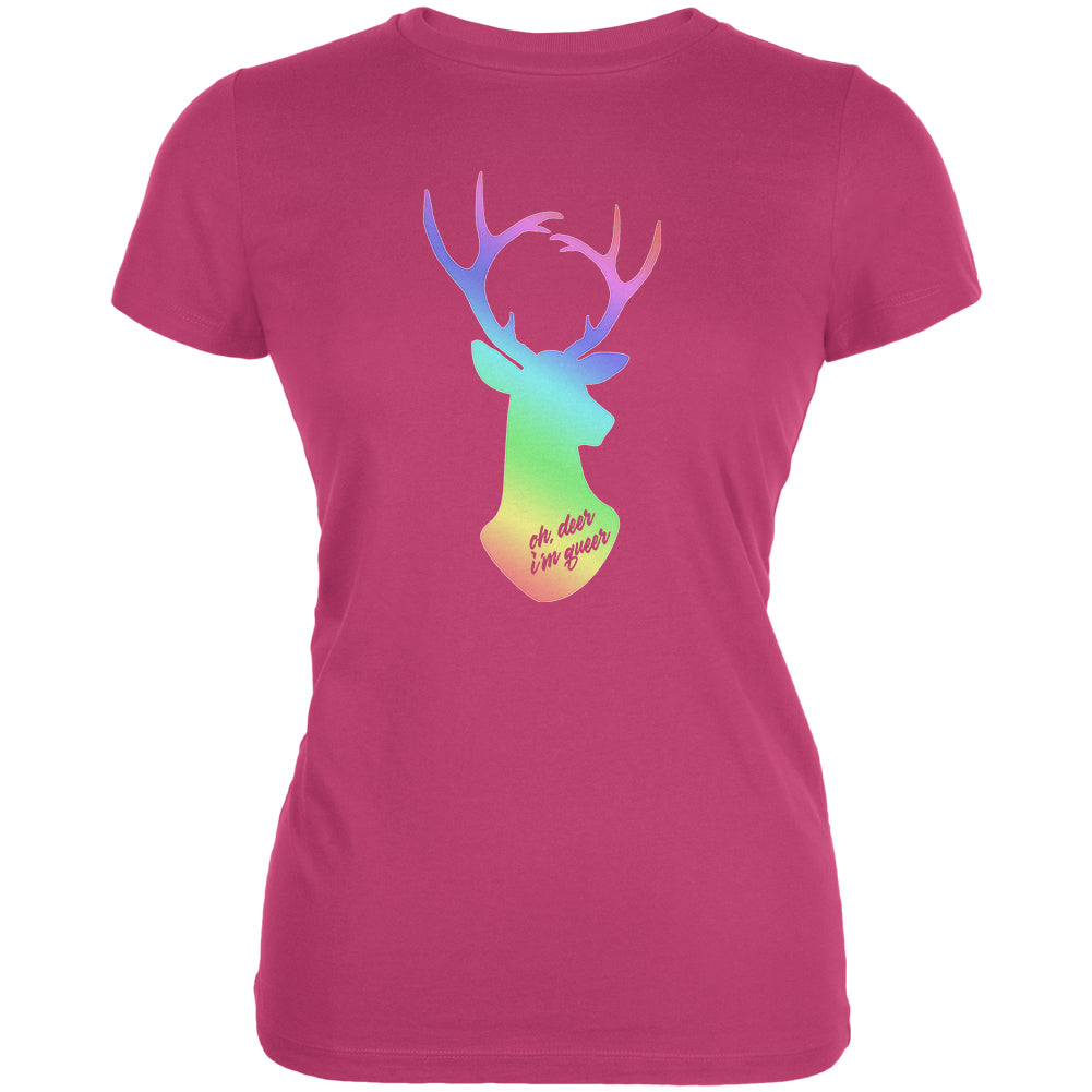 LGBTQ Oh Deer I'm Queer Juniors Soft T Shirt Juniors T-Shirts LGBT LG Berry Pink 