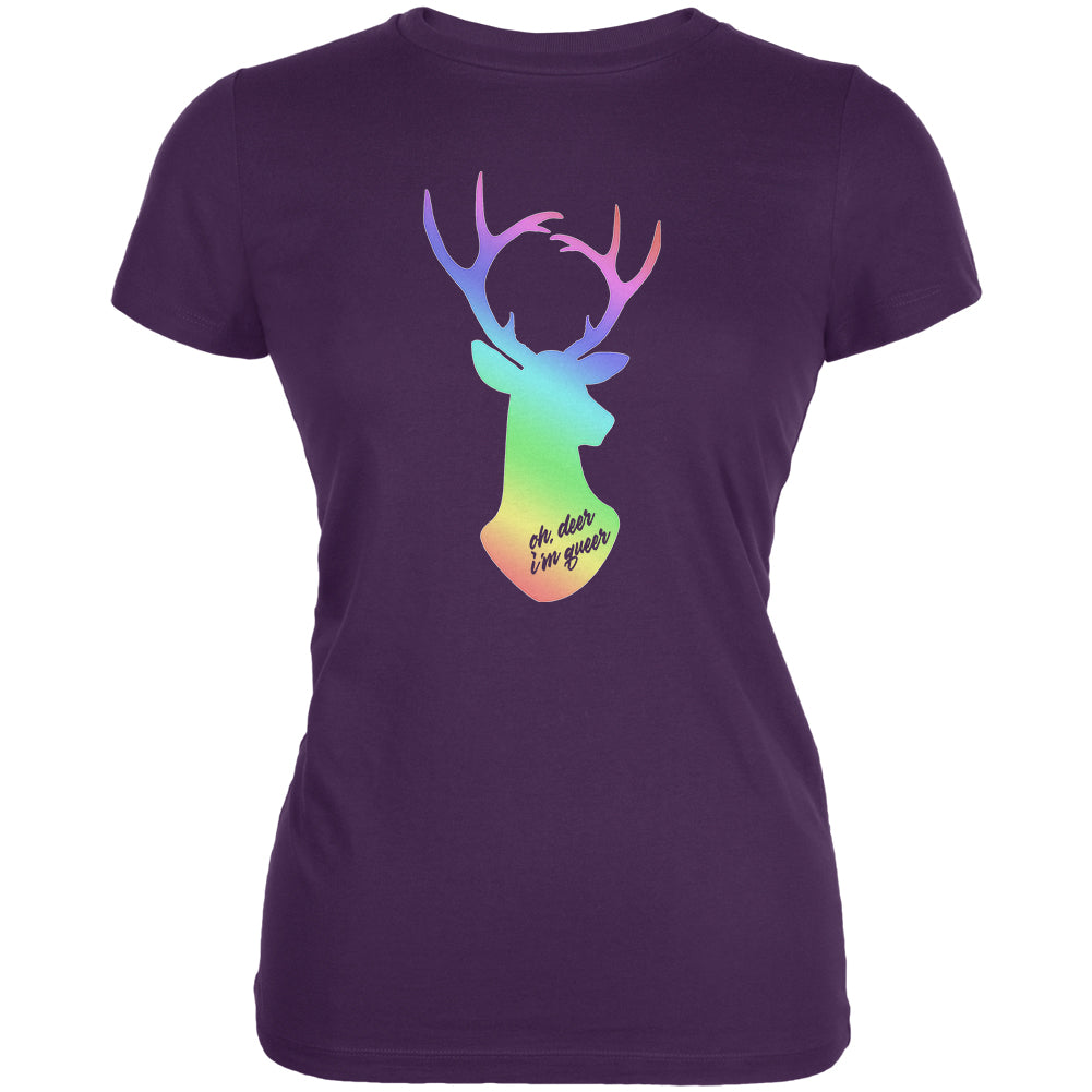 LGBTQ Oh Deer I'm Queer Juniors Soft T Shirt Juniors T-Shirts LGBT 2XL Purple 