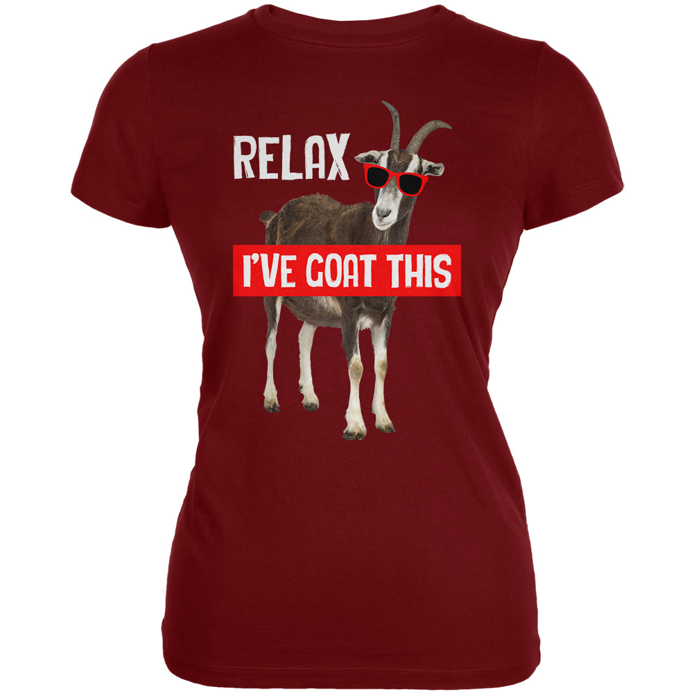 Relax I've Goat Got This Juniors Soft T Shirt Juniors T-Shirts Old Glory LG Garnet Red 