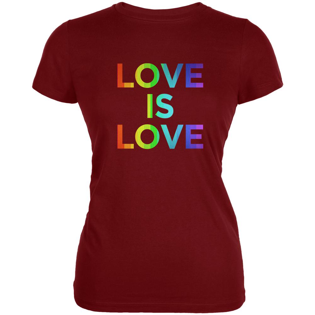 LGBT Gay Pride Love Is Love Juniors Soft T Shirt Juniors T-Shirts Old Glory LG Garnet Red 