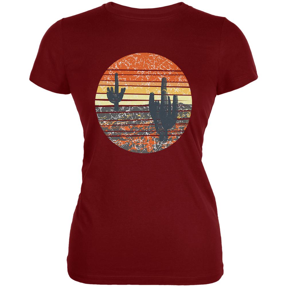 Vintage Cactus Sunset Juniors Soft T Shirt Juniors T-Shirts Old Glory LG Garnet Red 