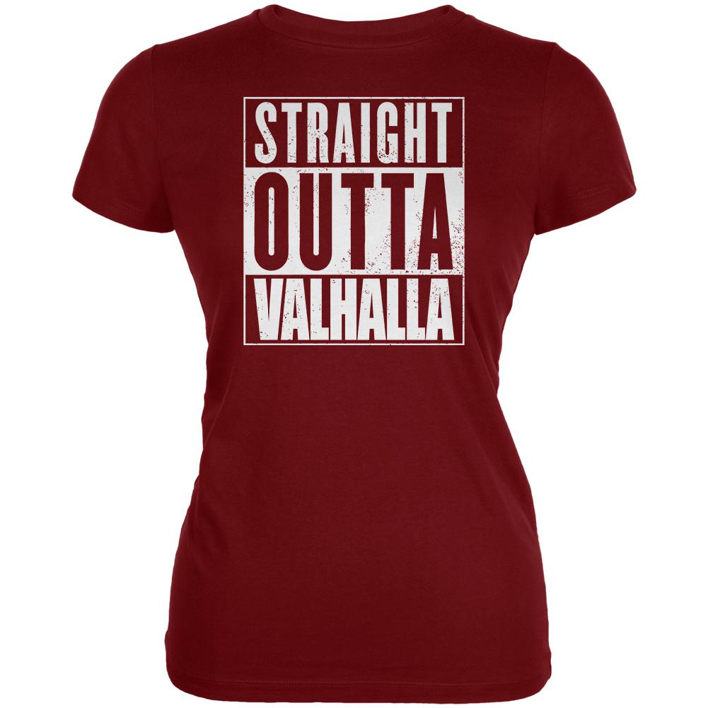 Straight Outta Valhalla Viking Valkyrie Juniors Soft T Shirt Juniors T-Shirts Old Glory LG Garnet Red 