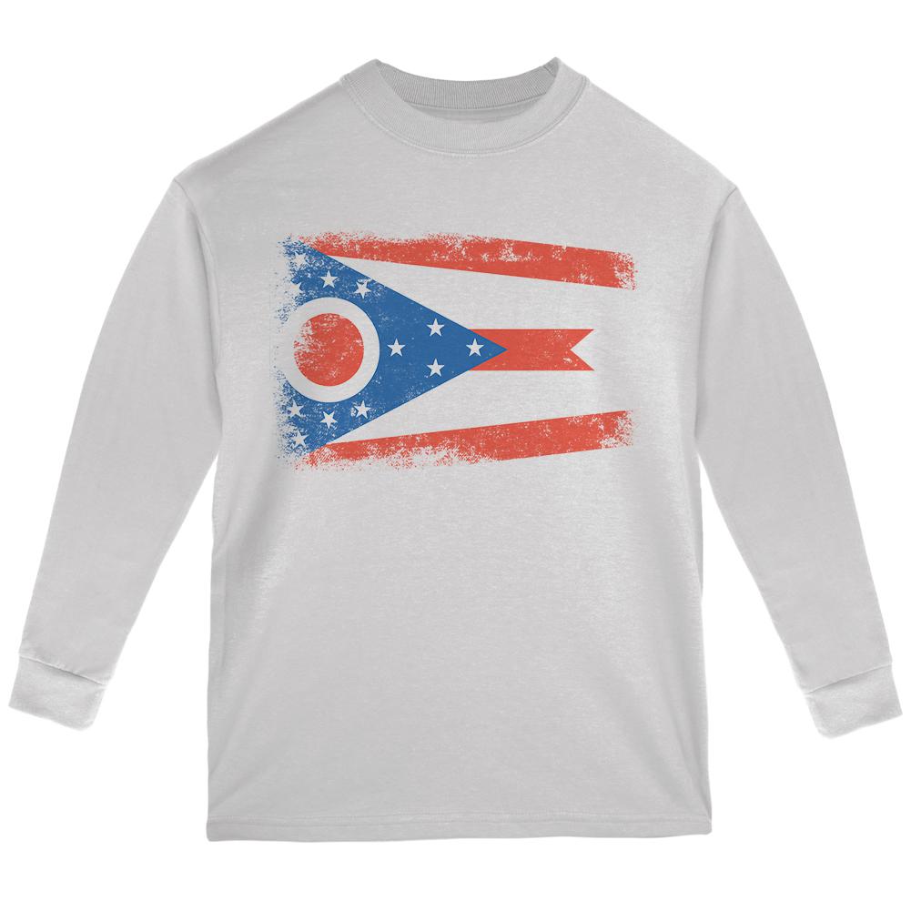 Born and Raised Ohio State Flag Youth Long Sleeve T Shirt Youth Long Sleeves Old Glory LG White 