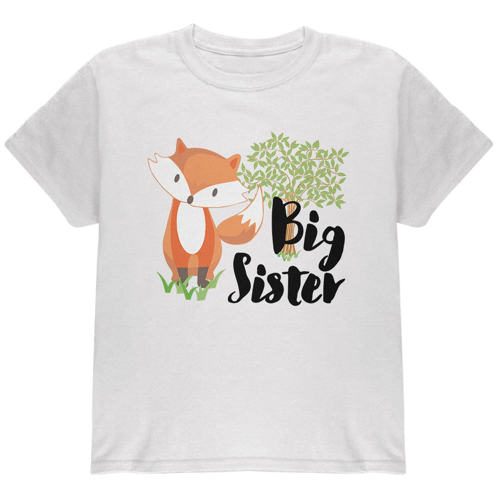 Big Sister Cute Fox Woodland Nature Youth T Shirt Youth T-Shirts Old Glory YLG White 