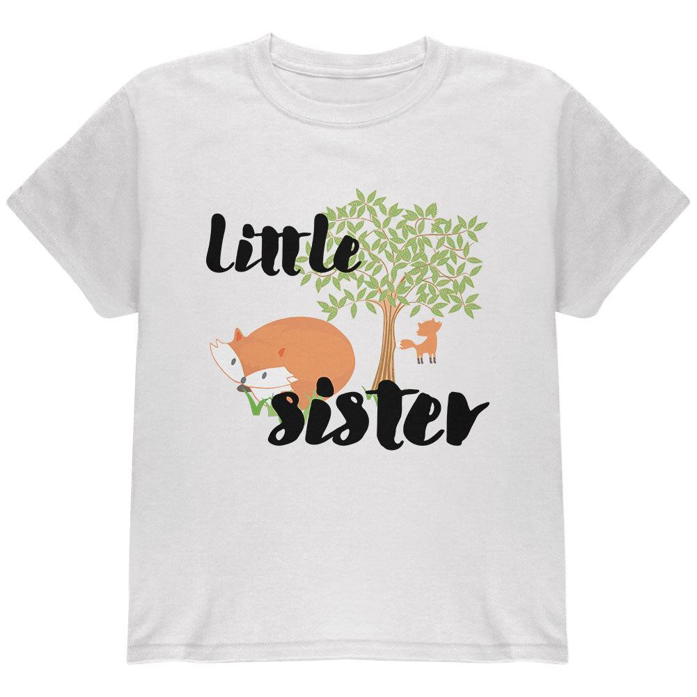 Little Sister Cute Fox Woodland Nature Youth T Shirt Youth T-Shirts Old Glory YLG White 