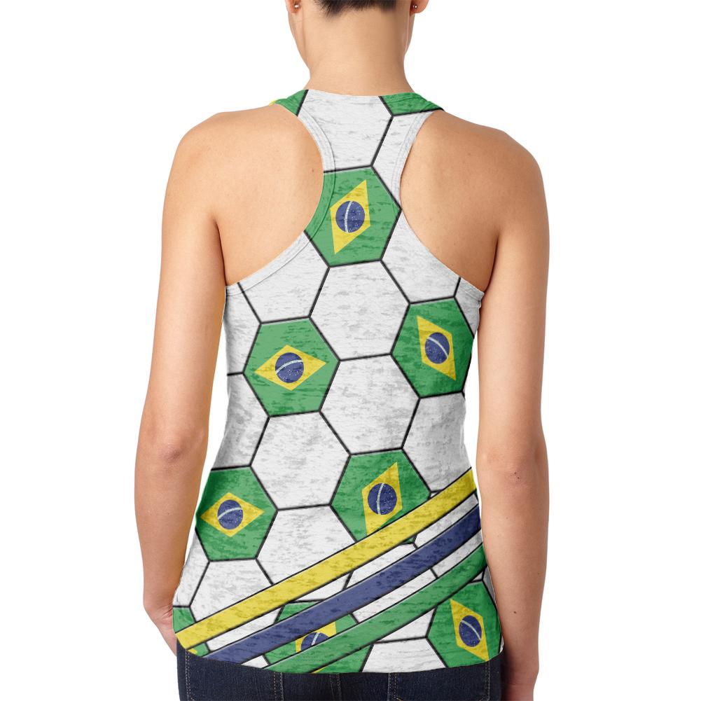 World Cup Brazil Soccer Ball Juniors Burnout Racerback Tank Top Juniors Tank Tops Old Glory   