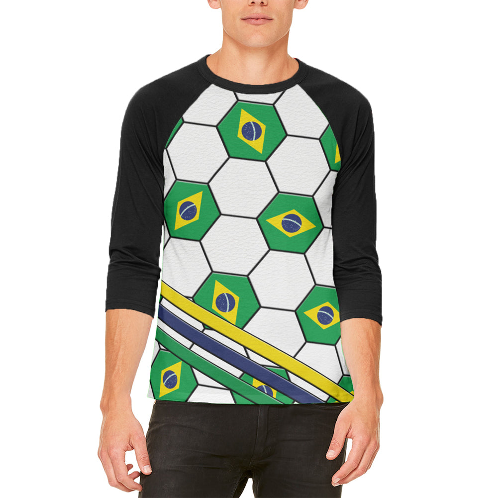 World Cup Brazil Soccer Ball Mens Raglan T Shirt Men's T-Shirts Old Glory LG White 