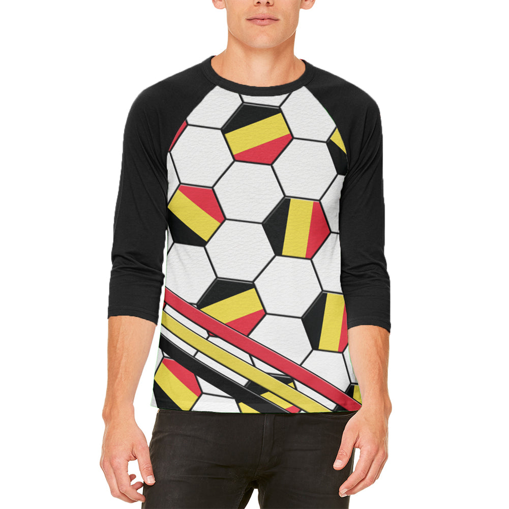 World Cup Belgium Soccer Ball Mens Raglan T Shirt Men's T-Shirts Old Glory LG White-Black 