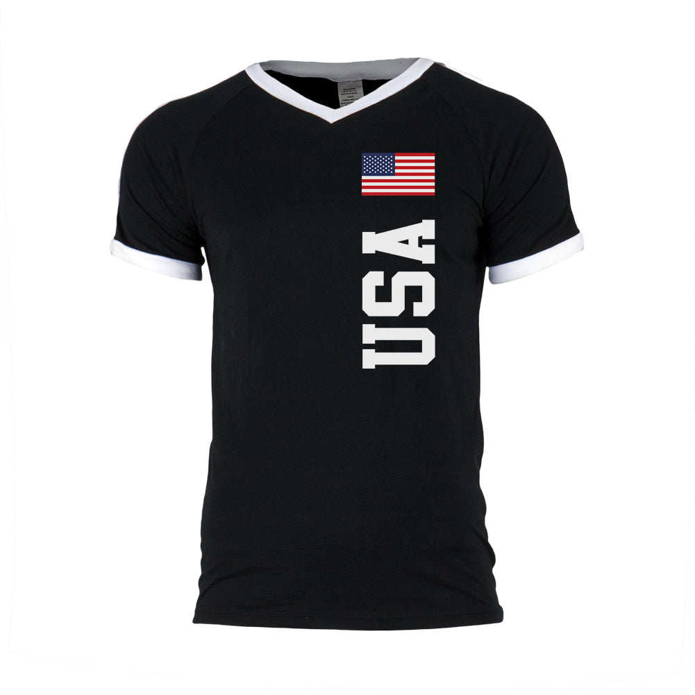 4th of July World Cup USA Mens Soccer Jersey V-Neck T-Shirt Men's T-Shirts 4th of July 2XL Black-White 