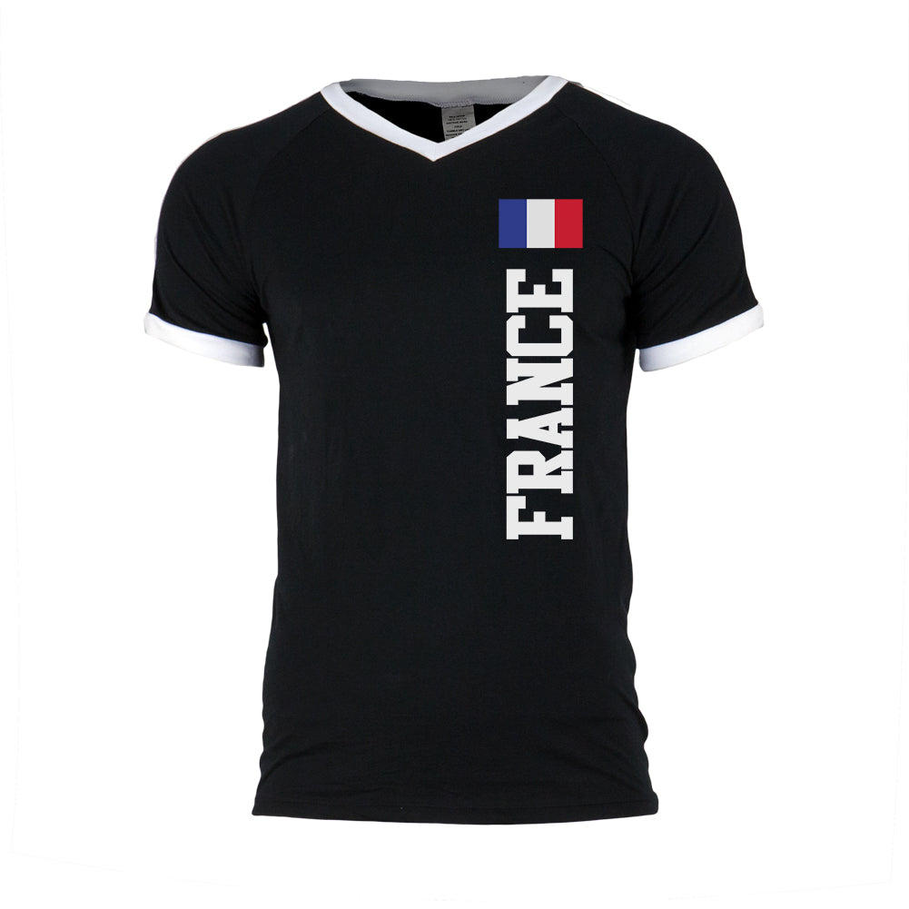 World Cup France Mens Soccer Jersey V-Neck T-Shirt Men's T-Shirts Old Glory 2XL Black-White 