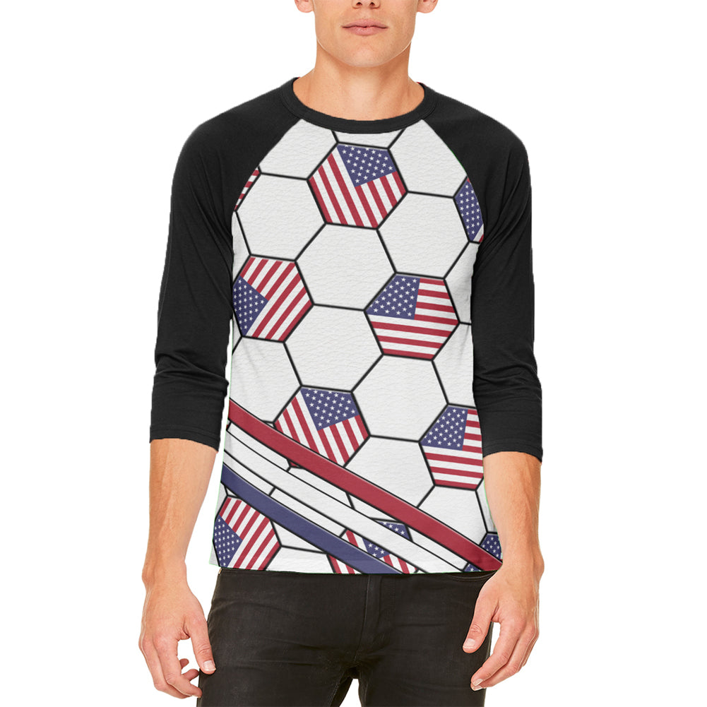 4th of July USA World Cup Soccer Ball Mens Raglan T Shirt Men's T-Shirts 4th of July SM  