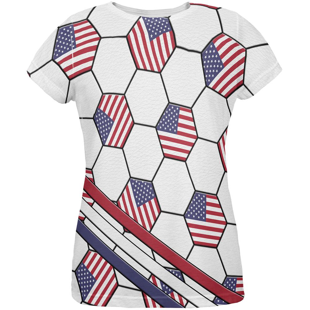 4th of July USA World Cup Soccer Ball All Over Womens T Shirt Women's T-Shirts Old Glory 2XL Multi 