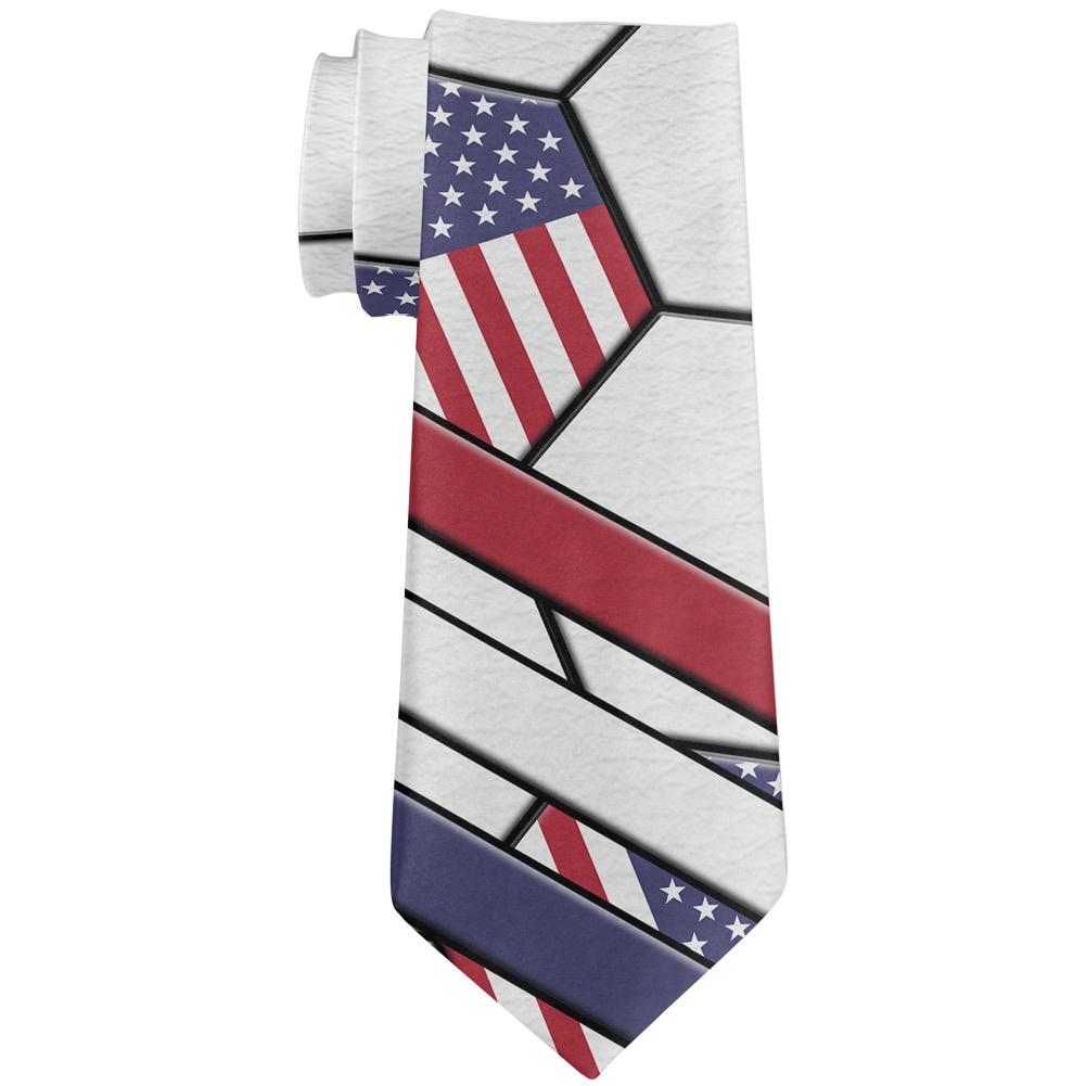 4th of July USA World Cup Soccer Ball All Over Neck Tie Men's Neck Ties Old Glory OS Multi 