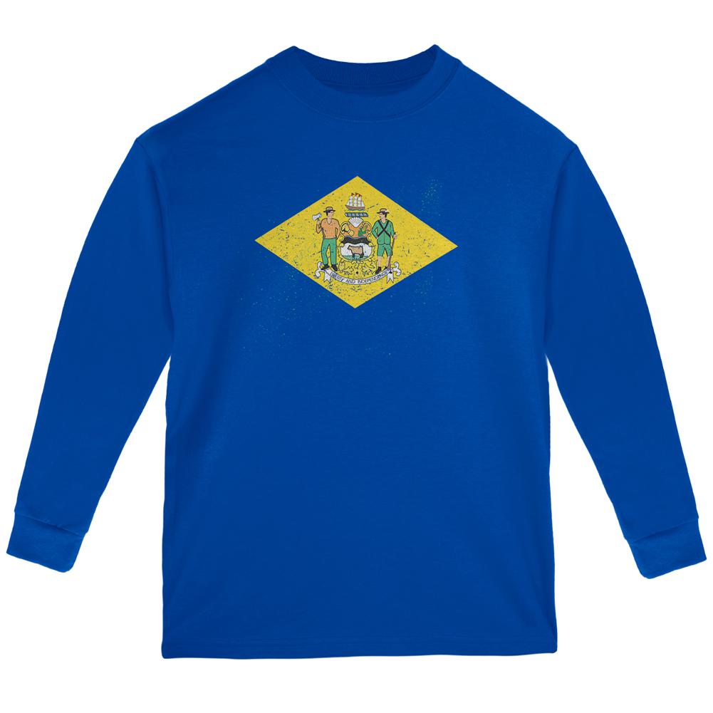 Born and Raised Delaware State Flag Youth Long Sleeve T Shirt Youth Long Sleeves Old Glory LG Royal 