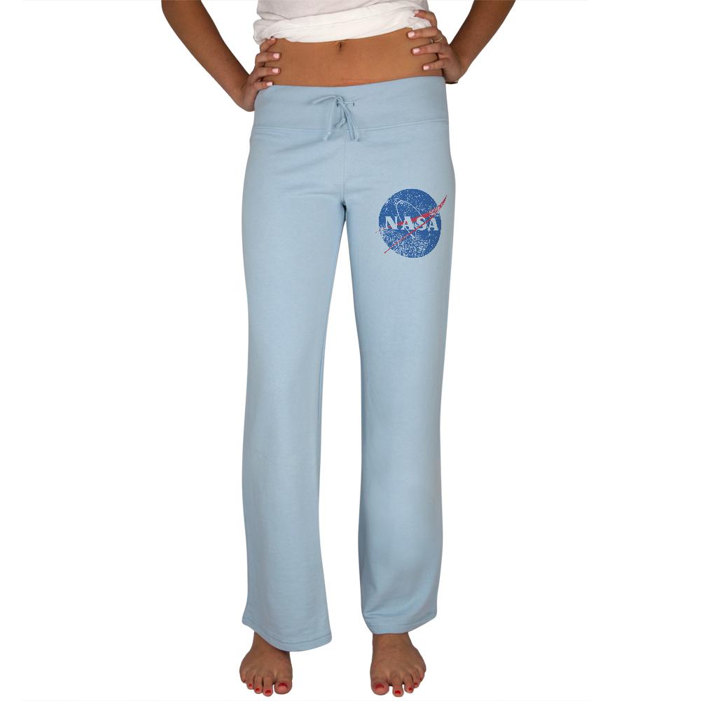 NASA Logo Distressed Womens Sweatpants Women's Sweatpants NASA LG Light Blue 