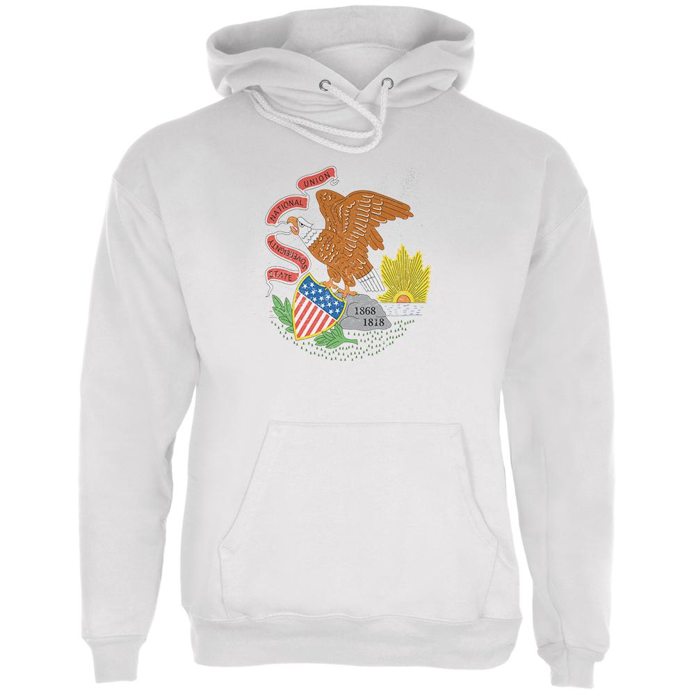 Born and Raised Illinois State Flag Mens Hoodie Men's Hoodies Old Glory LG White 