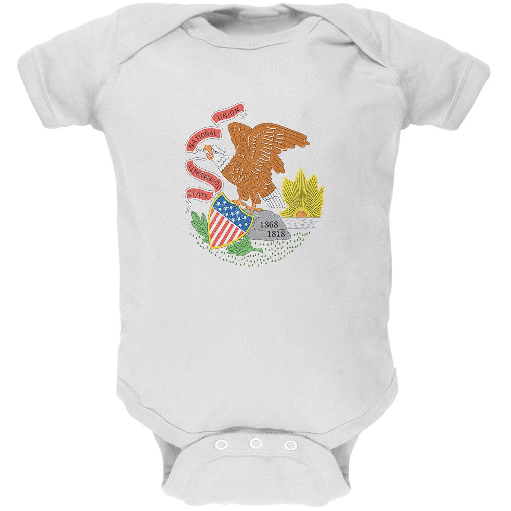 Born and Raised Illinois State Flag Soft Baby One Piece Baby One Piece Old Glory 0-3M White 