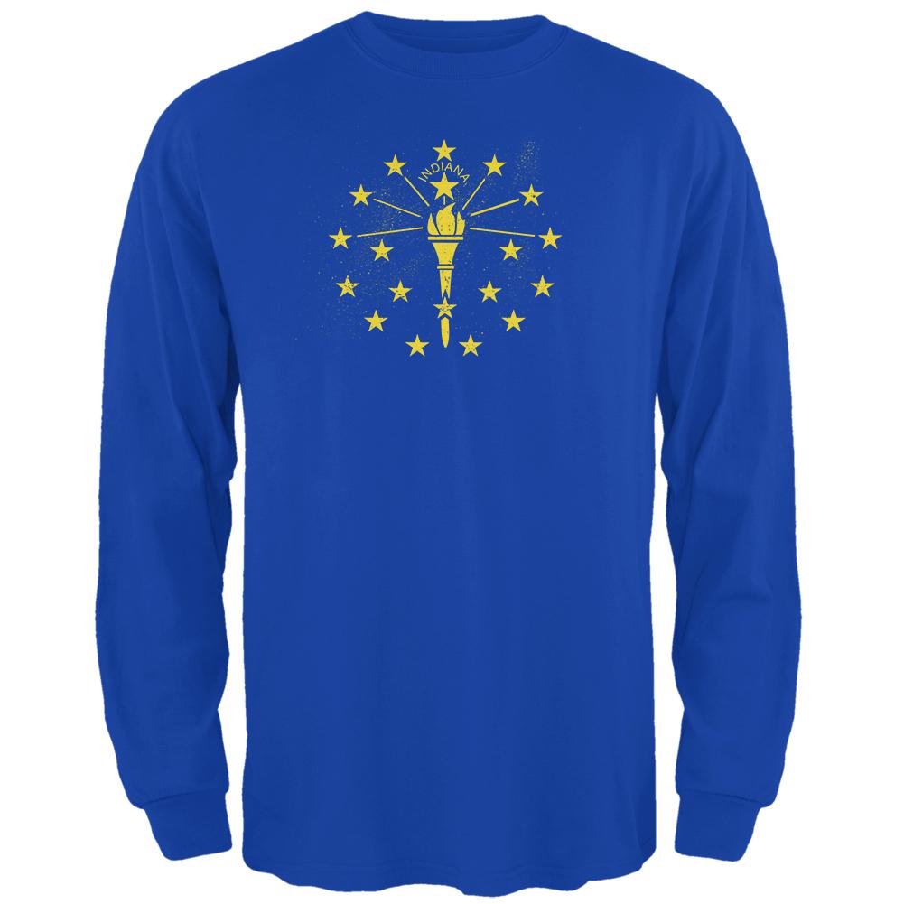 Born and Raised Indiana State Flag Mens Long Sleeve T Shirt Men's Long Sleeves Old Glory 2XL Royal 