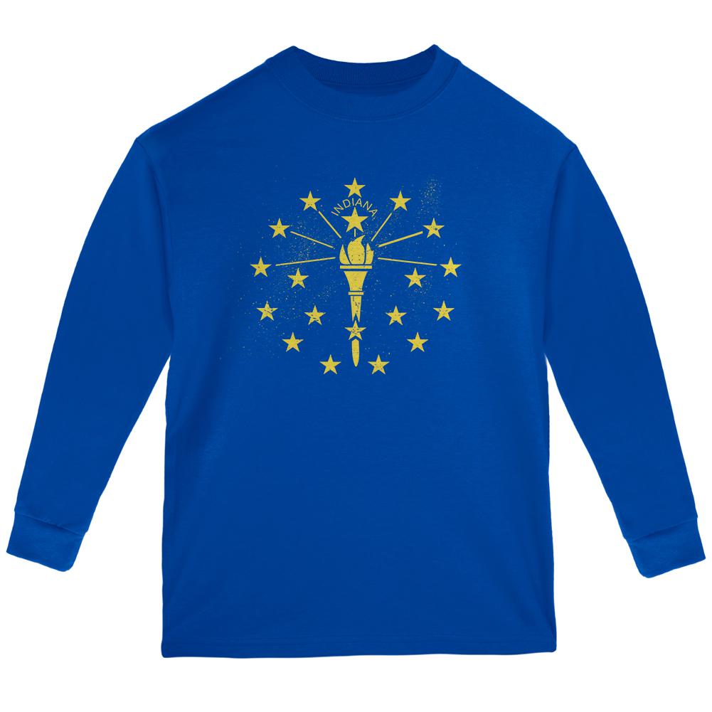 Born and Raised Indiana State Flag Youth Long Sleeve T Shirt Youth Long Sleeves Old Glory LG Royal 