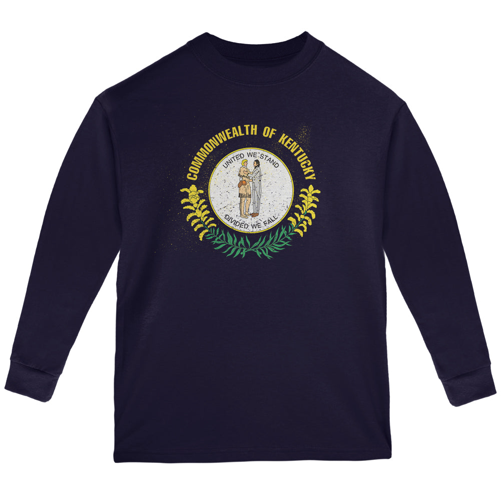 Born and Raised Kentucky State Flag Youth Long Sleeve T Shirt Youth Long Sleeves Old Glory YLG Navy 