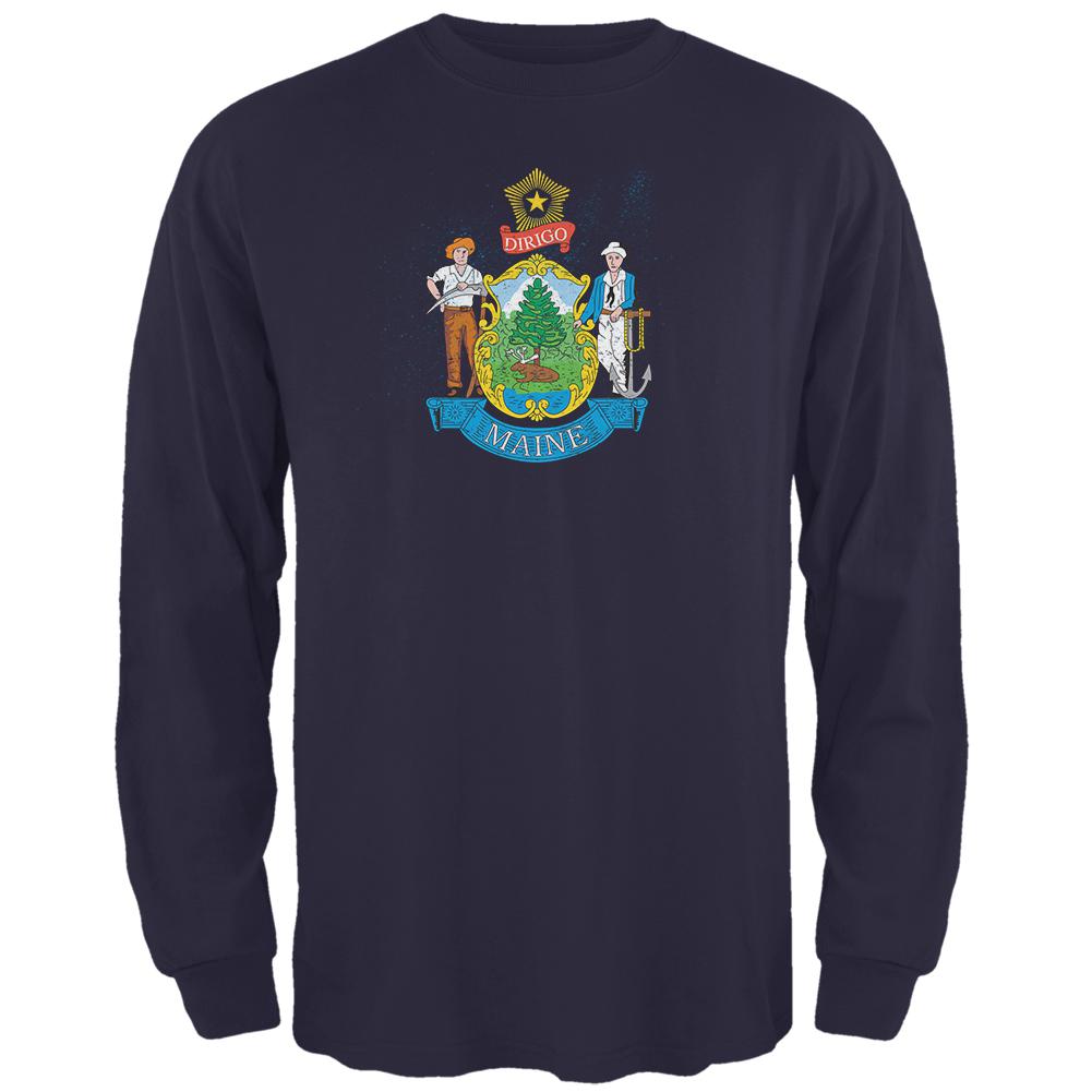 Born and Raised Maine State Flag Mens Long Sleeve T Shirt Men's Long Sleeves Old Glory 2XL Navy 