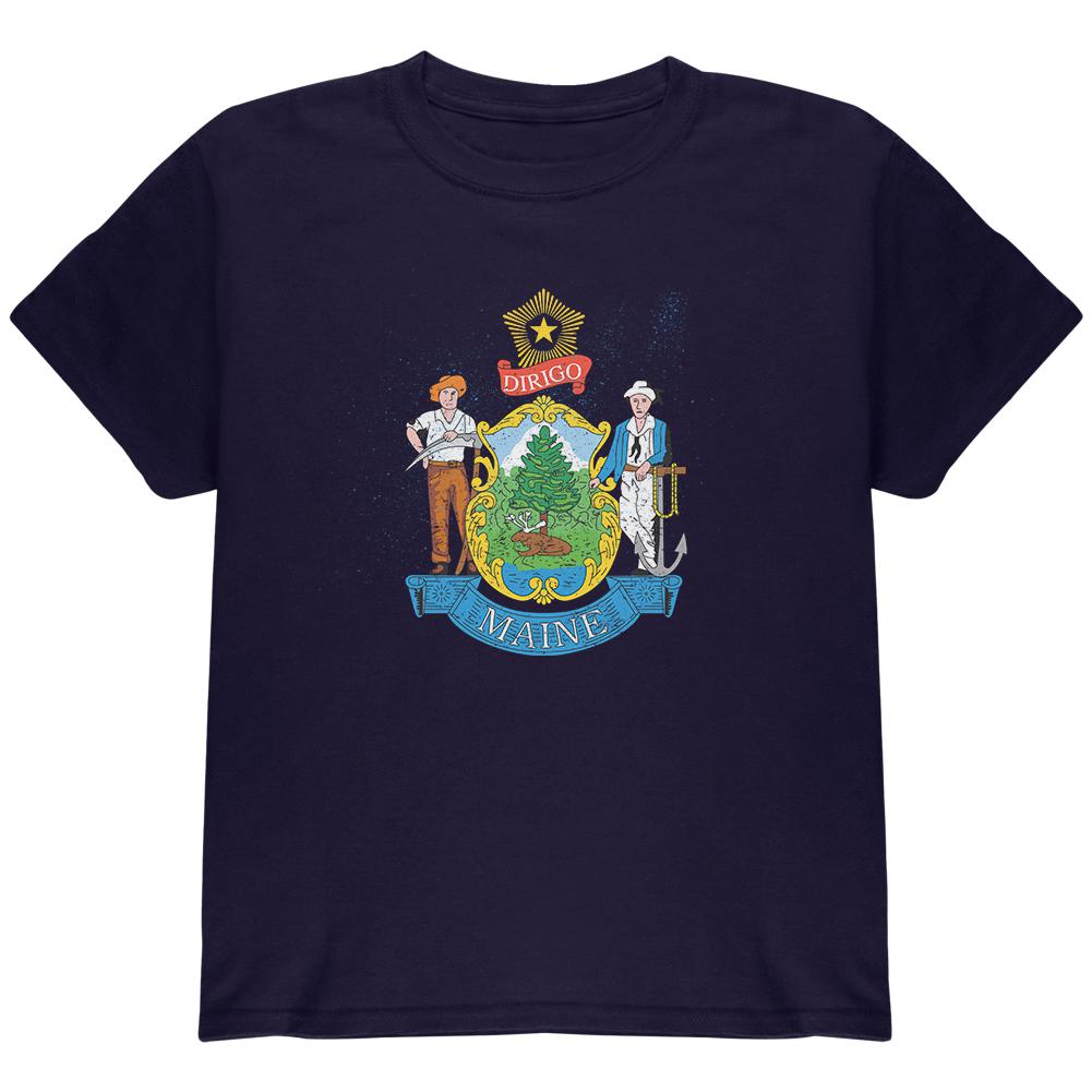 Born and Raised Maine State Flag Youth T Shirt Youth T-Shirts Old Glory LG Navy 