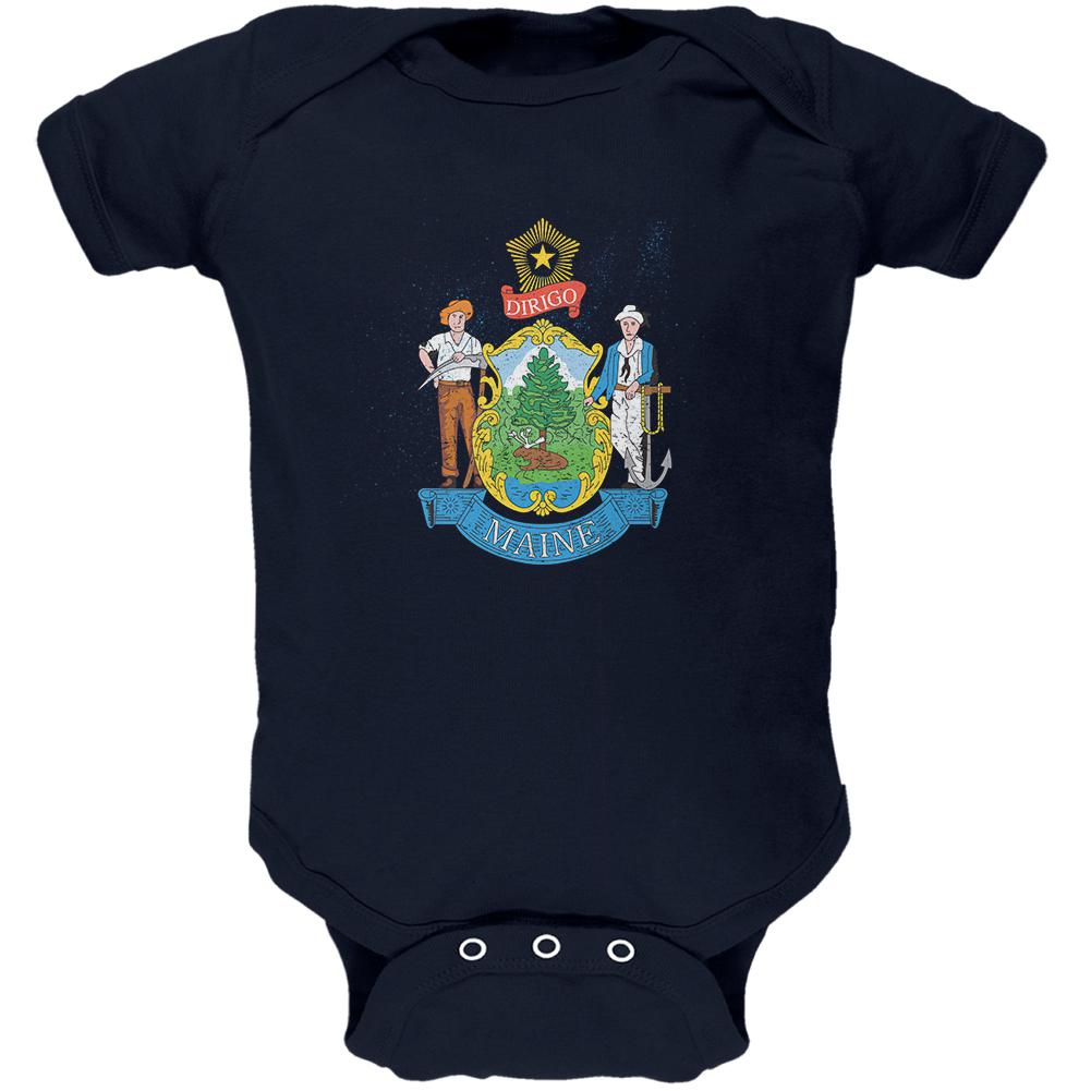 Born and Raised Maine State Flag Soft Baby One Piece Baby One Piece Old Glory 0-3M Navy 