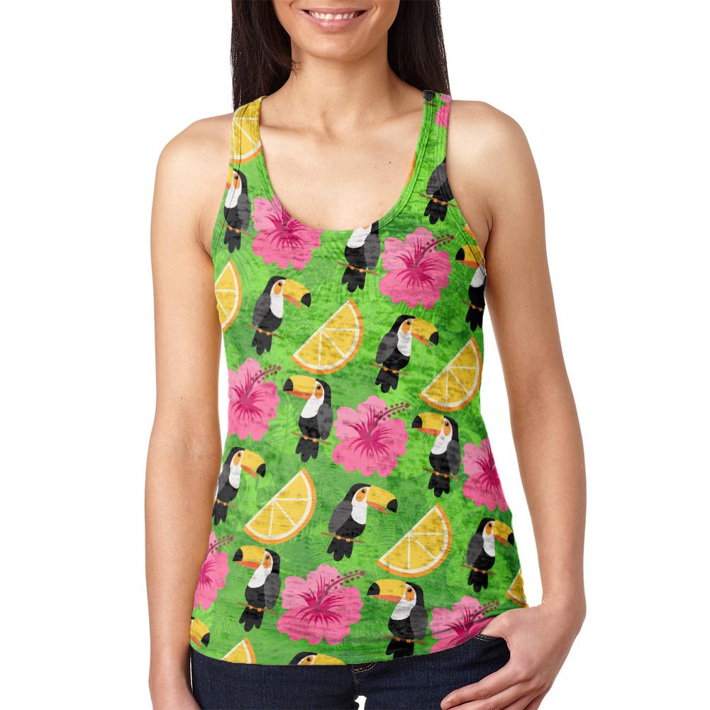 Tropical Vacation Toucan Pattern Juniors Burnout Racerback Tank Top Juniors Tank Tops Old Glory SM