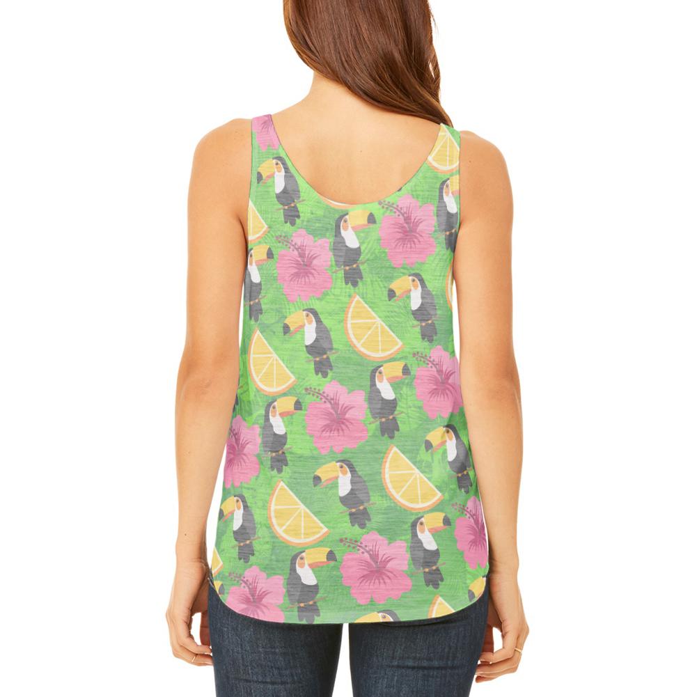 Tropical Vacation Toucan Pattern Juniors Flowy Side Slit Tank Top Juniors Tank Tops Old Glory   