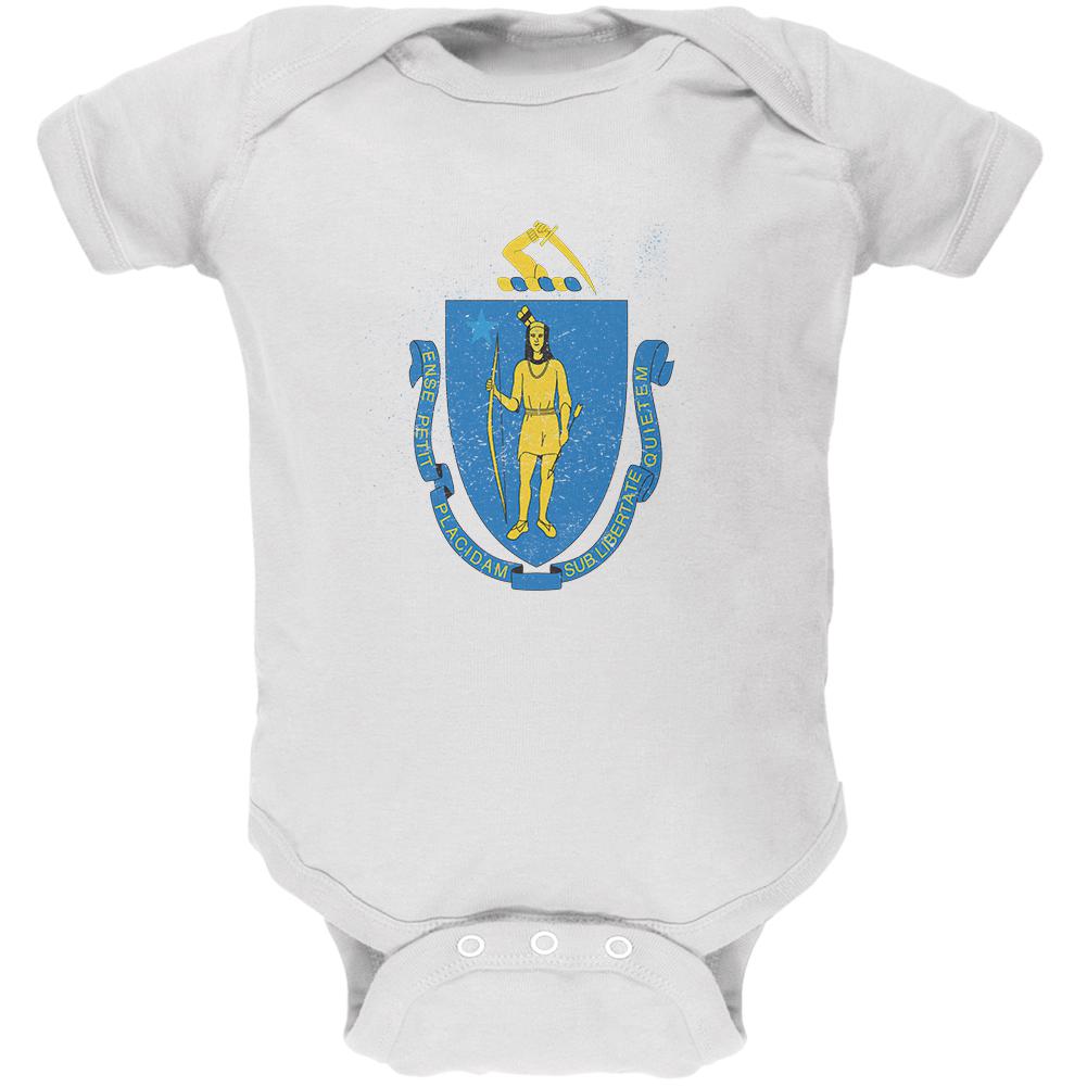 Born and Raised Massachusetts State Flag Soft Baby One Piece Baby One Piece Old Glory 0-3M White 