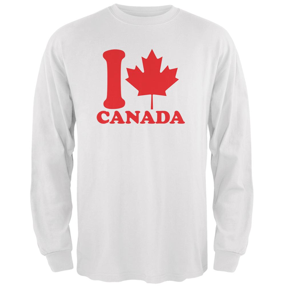 I Love Maple Leaf Heart Canada Mens Long Sleeve T Shirt Men's Long Sleeves Old Glory 2XL White 