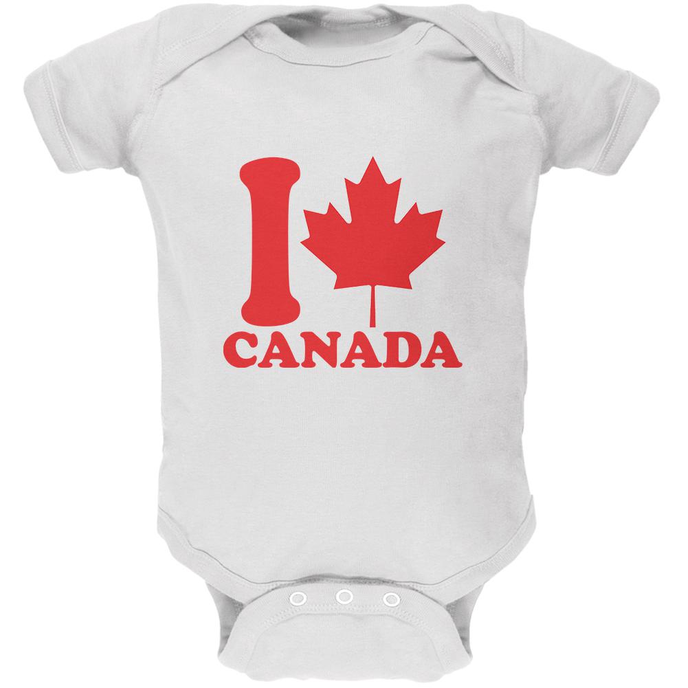 I Love Maple Leaf Heart Canada Soft Baby One Piece Baby One Piece Old Glory 0-3M White 