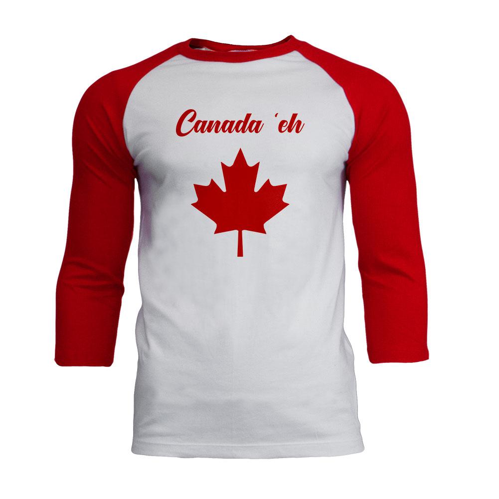 Canada Day 'Eh Pun Red Mens Soft Raglan T Shirt Men's T-Shirts Old Glory 2XL White-Red 